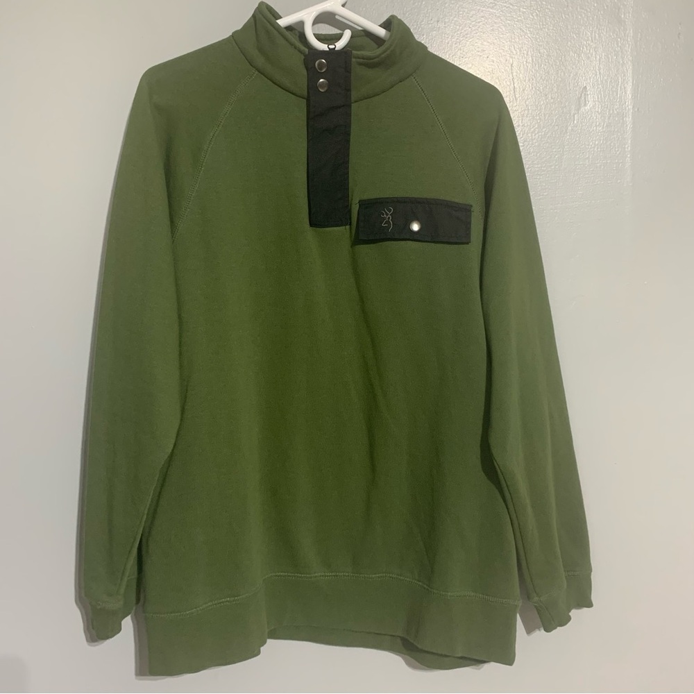 Browning Boulder‎ Pullover Sweatshirt Men’s L Olive Green 1/4 Zip Snap